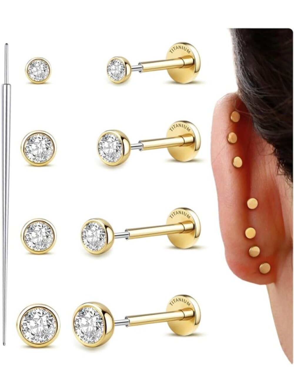Titanium Flat Back Earrings, Implant Grade, 16G/18G/20G, Hypoallergenic Jewelry